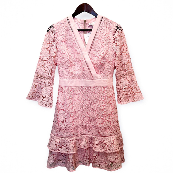 Ted Baker Women's Size 1 Surplice V-Neck Nello Mini Lace Dress Pastel Rose Pink - Picture 8 of 11